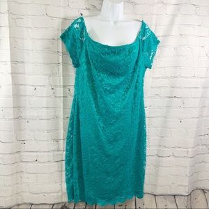 Turquoise Lacy Lined Off Shoulder Dress 1X